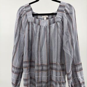 Lauren Conrad Blouse XL Gray Striped Square Neck Long Sleeves